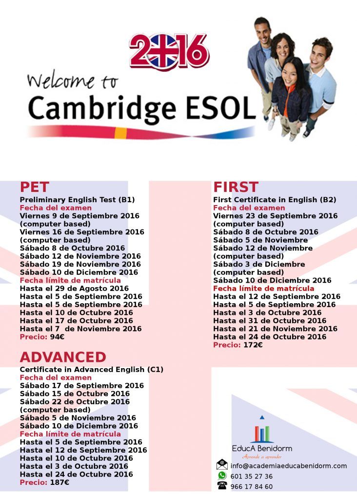 Fechas exámenes oficiales Cambridge Septiembre-Diciembre 2016